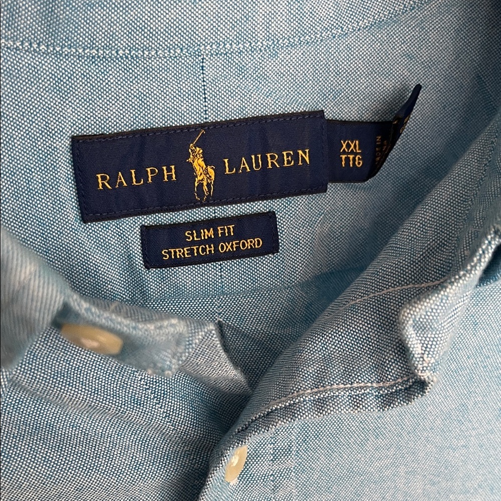 Ralph Lauren Blue Button Down Shirt Embroidered Pony Slim Fit Stretch Oxford XXL - Picture 2 of 6